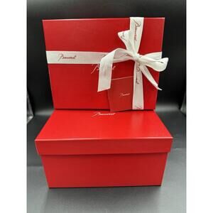 Two ( 2 ) BACCARAT Empty Gift Boxes 9.25” x 7.25” x 5” Red W/ Booklets & Ribbons